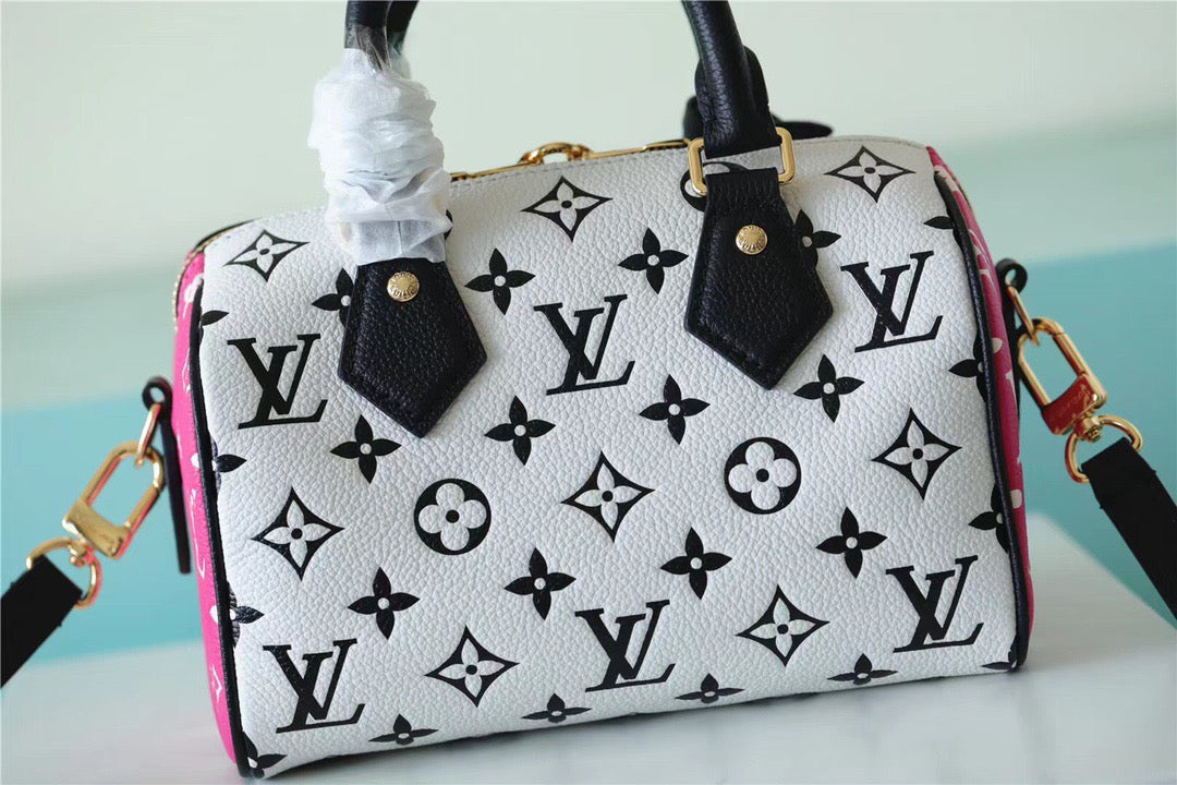 LV Speedy Bandouliere 20 Monogram Empreinte Black / White / Pink For Women,  Shoulder And Crossbody Bags 20.5cm/8.1in LV M46088