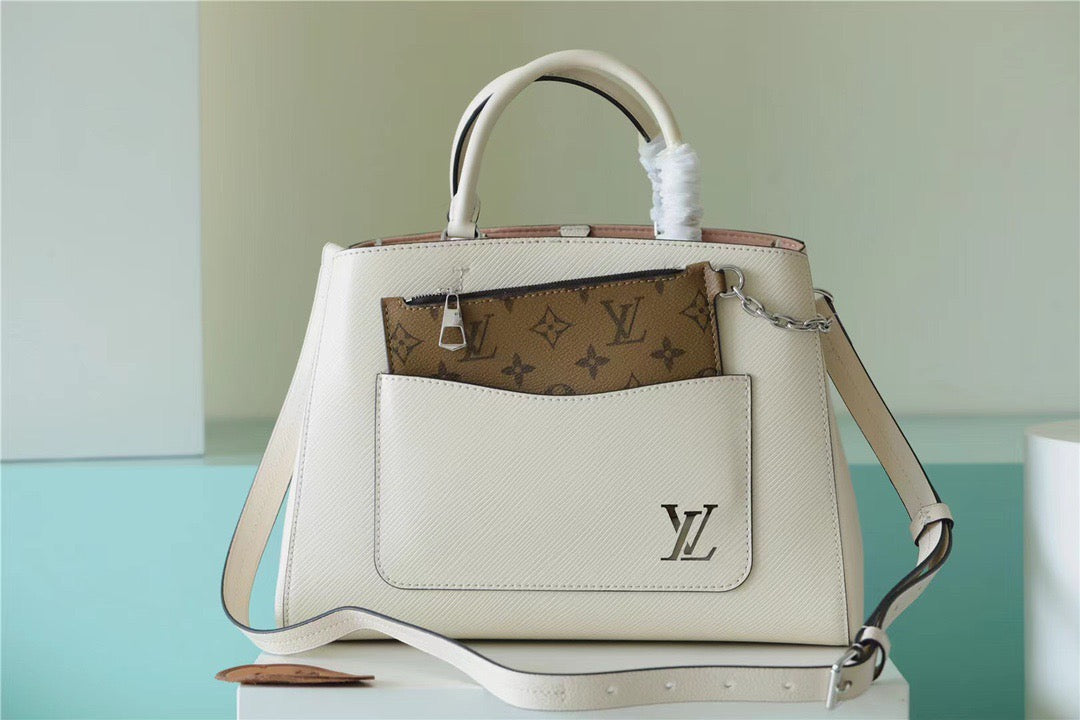 LV Marelle Tote MM Epi White For Women, Women’s Handbags, Shoulder And Crossbody Bags 11.8in/30cm LV