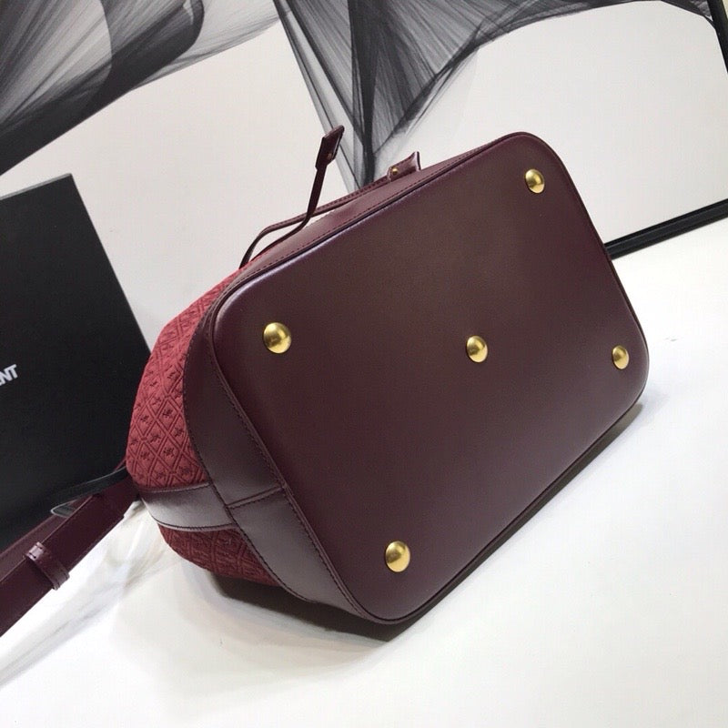 YSSL All-Over Monogram Bucket Bag Burgundy For Women 10.5in/27cm YSL 