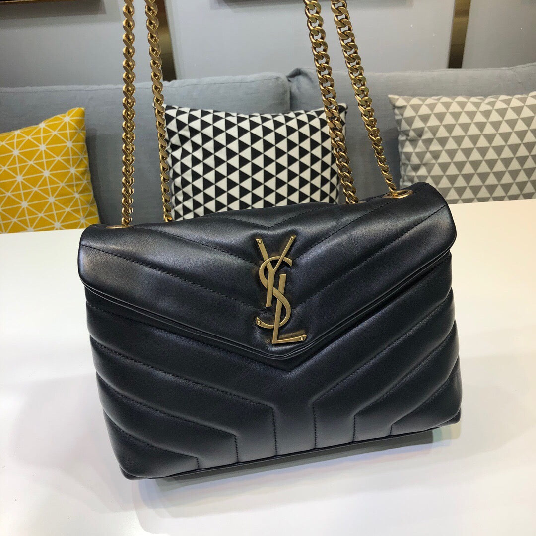 YSSL Loulou Small Chain Bag In Matelassé "Y" Black For Women 9.8in/23cm YSL 494699DV7271000