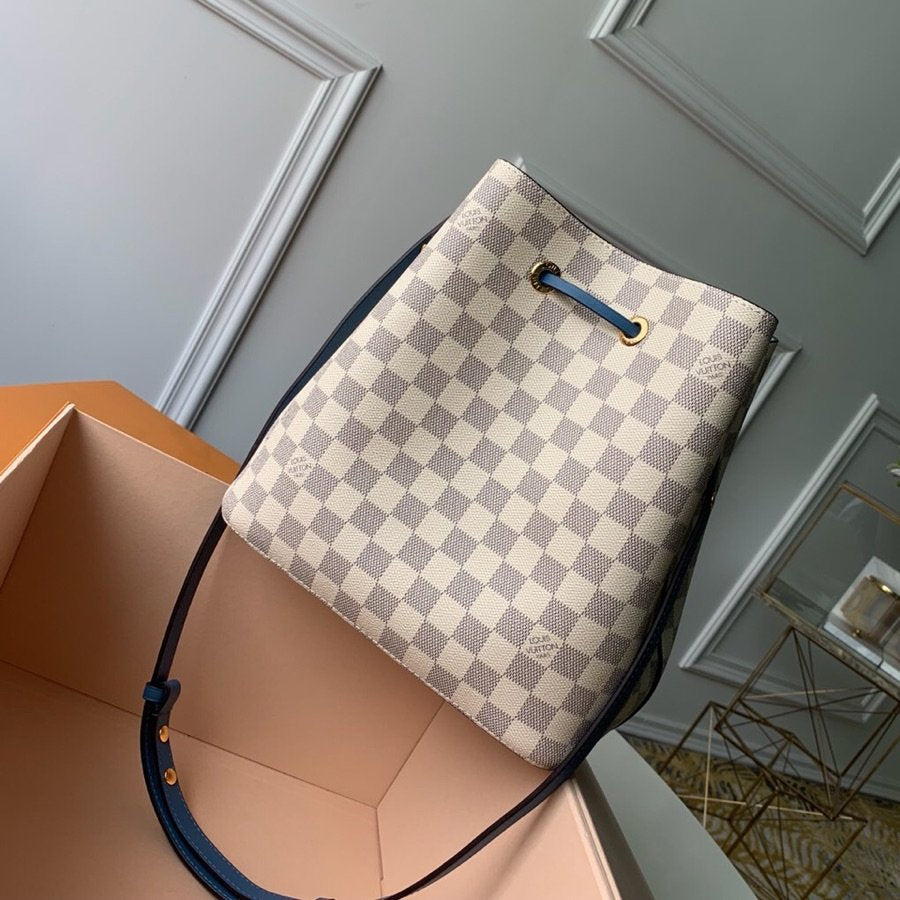 LV NeoNoe MM Bucket Bag Damier Azur Canvas Bleuet Blue For Women,  Shoulder And Crossbody Bags 10.2in/26cm LV N40153