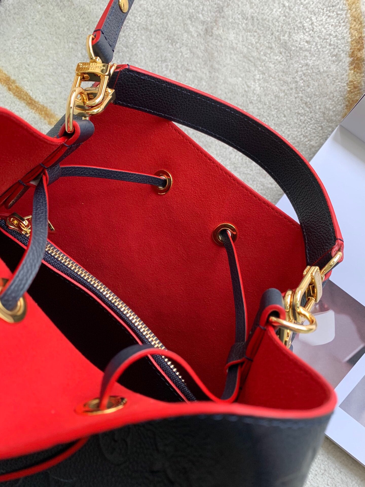 LV NeoNoe MM Bucket Bag Monogram Empreinte Red For Women, Women’s Bags, Shoulder Bags 10.2in/26cm LV