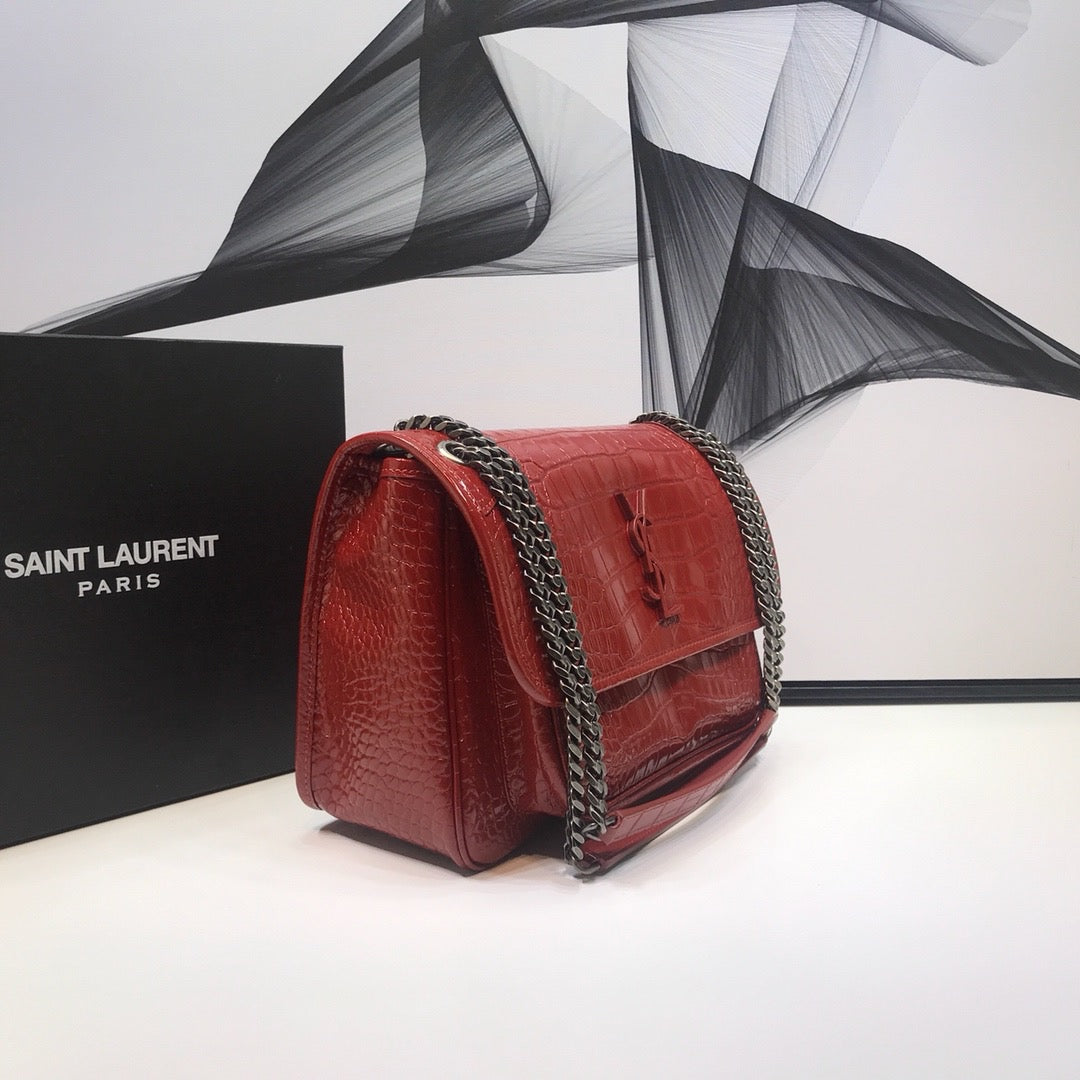 YSSL Niki Medium Chain Bag In-Embossed Red For Women 11in/28cm YSL