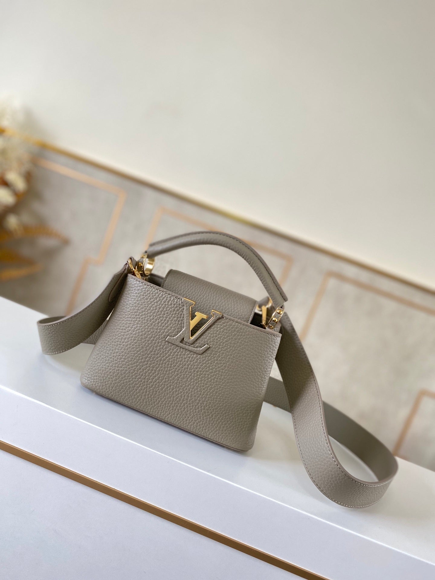 LV Capucines Mini Taurillon Steeple Grey For Women, WoHandbag, Shoulder And Crossbody Bags 8.3in/21cm LV