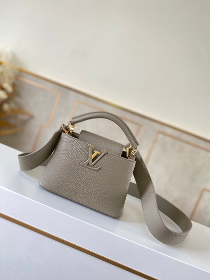 LV Capucines Mini Taurillon Steeple Grey For Women, WoHandbag, Shoulder And Crossbody Bags 8.3in/21cm LV