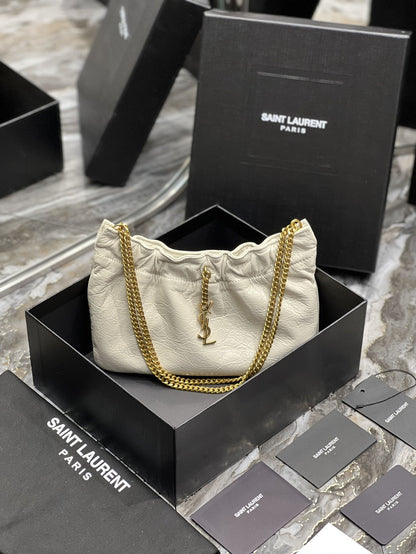 YSSL Hobo Mini Bag White With Bronze Toned Hardware For Women 9.4in/24cm YSl