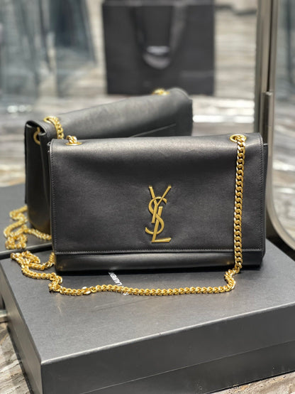 YSSL Kate Medium Reversible Chain Bag Black In Suede With Gold Hardware For Women 11.2in/29cm YSL