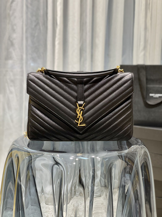 YSSL College Large Chain Bag Black With Gold Hardware For Women 12.6in/32cm YSL 600278BRM071000