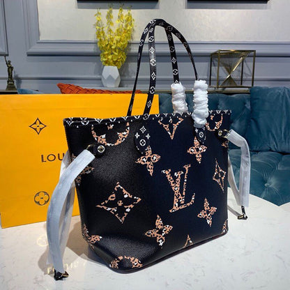 LV Neverfull MM Tote Bag Monogram Jungle Canvas Black For Women,  Shoulder Bags 12.2in/31cm LV M44676