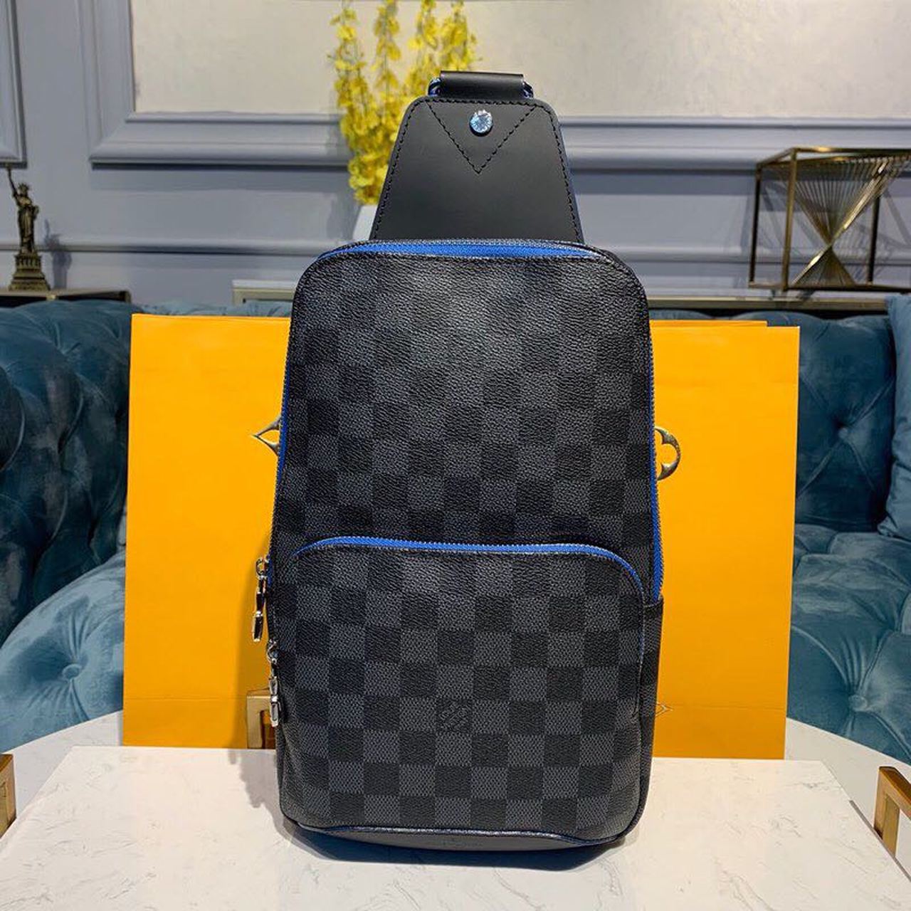 LV Avenue Sling Bag Damier Graphite Canvas Blue For Men, Bags, Crossbody Bags 12.2in/31cm LV N40008