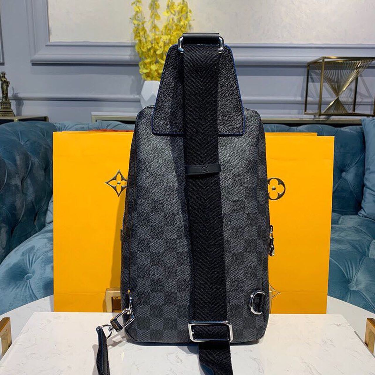 LV Avenue Sling Bag Damier Graphite Canvas Blue For Men, Bags, Crossbody Bags 12.2in/31cm LV N40008