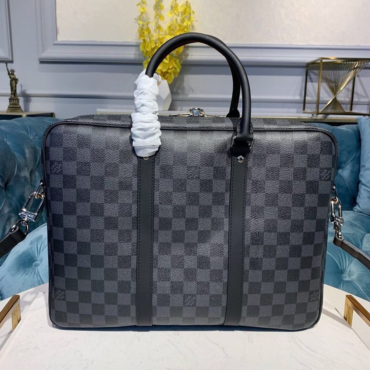 LV Porte Documents Voyage Bag 37cm Damier Graphite Canvas Spring/Summer Collection N41466 Black