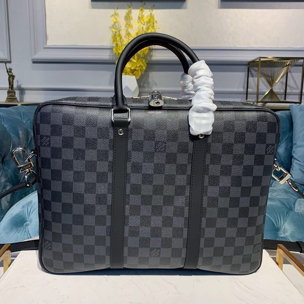 LV Porte Documents Voyage Bag 37cm Damier Graphite Canvas Spring/Summer Collection N41466 Black