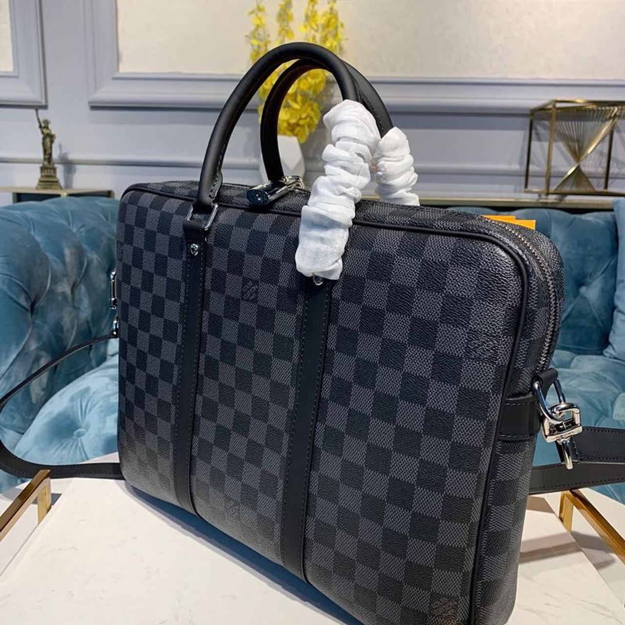 LV Porte Documents Voyage Bag 37cm Damier Graphite Canvas Spring/Summer Collection N41466 Black