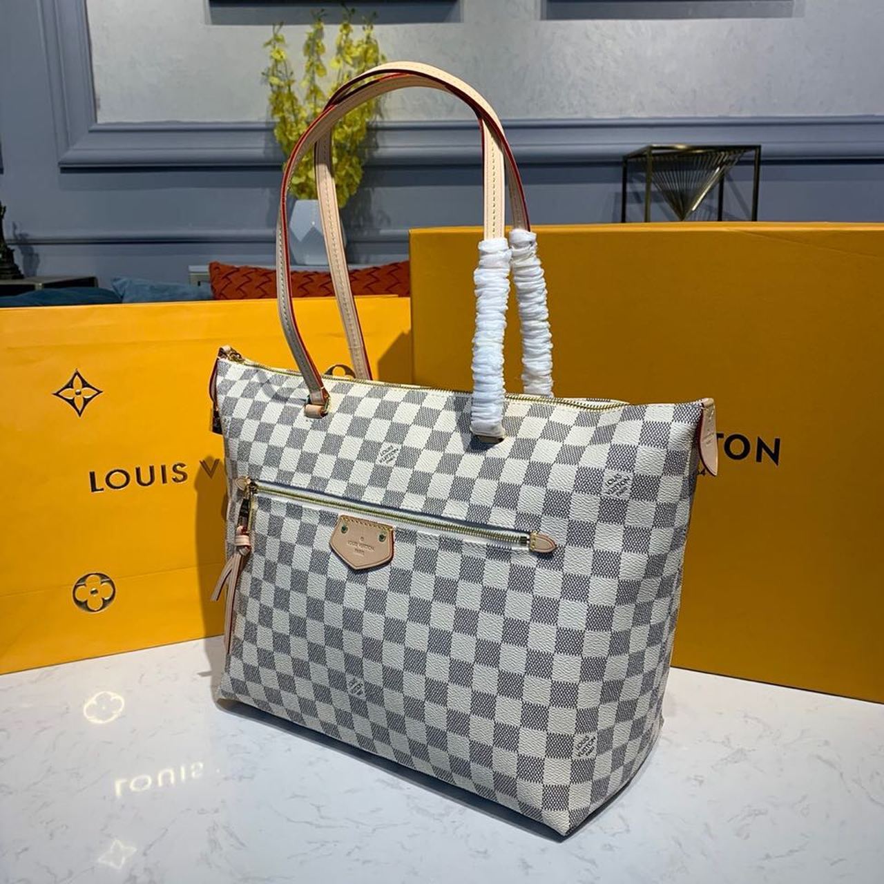 LV Lena MM Damier Azur Canvas For Women, Women’s Handbags, Shoulder Bags 13in/33cm LV N44040