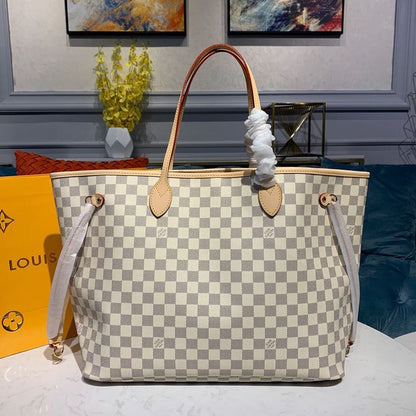 LV Neverfull GM Tote Bag Damier Azur Canvas Beige For Women,  Shoulder Bags 15.4in/39cm LV N41360