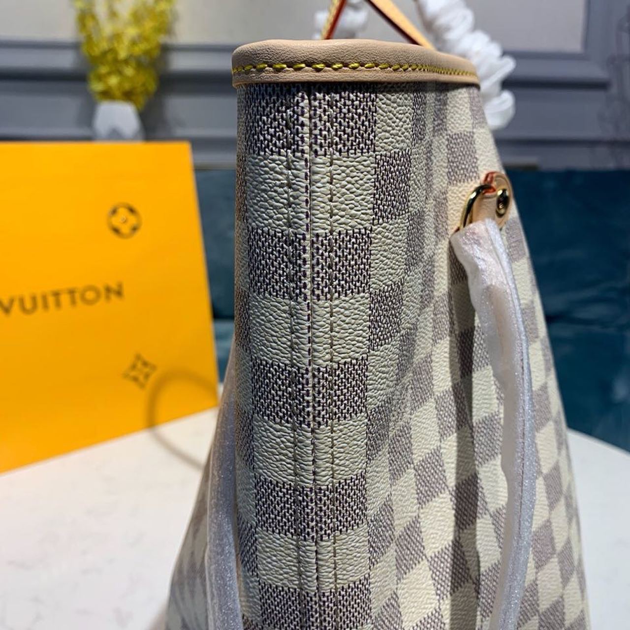 LV Neverfull GM Tote Bag Damier Azur Canvas Beige For Women,  Shoulder Bags 15.4in/39cm LV N41360