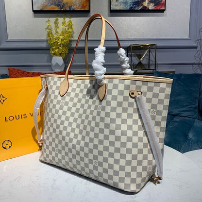 LV Neverfull GM Tote Bag Damier Azur Canvas Beige For Women,  Shoulder Bags 15.4in/39cm LV N41360