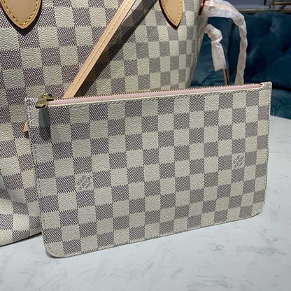 LV Neverfull MM Tote Bag Damier Azur Canvas Rose Ballerine Pink For Women, WoBags, Shoulder Bags 12.2in/31cm LV N41605