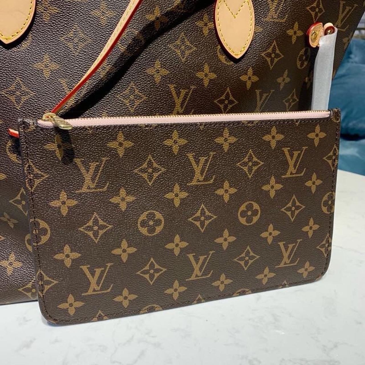 LV Neverfull MM Tote Bag Monogram Canvas Rose Ballerine Pink For Women,  Shoulder Bags 12.6in/32cm LV M41178