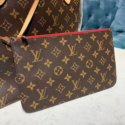 LV Neverfull MM Tote Bag Monogram Canvas Cerise Red For Women,  Shoulder Bags 12.2in/31cm LV M41177