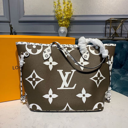 LV Neverfull MM Tote Bag Monogram Canvas Khaki/Beige For Women,  Shoulder Bags 12.2in/31cm LV M44568