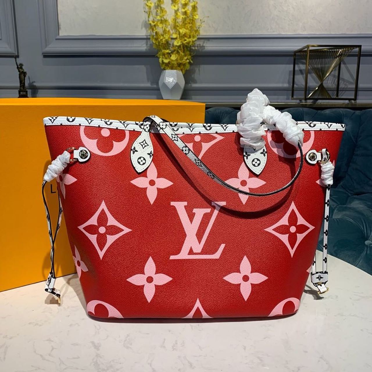 LV Neverfull MM Tote Bag Monogram Canvas Red/Pink For Women,  Shoulder Bags 12.2in/31cm LV M44567