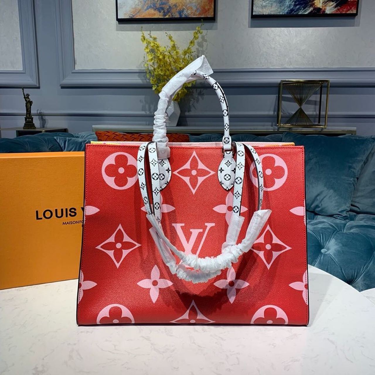 LV OnTheGo GM Tote Bag Monogram Giant Canvas Red/Pink/Yellow For Women,  Shoulder Bags 16.3in/41.5cm LV M44569