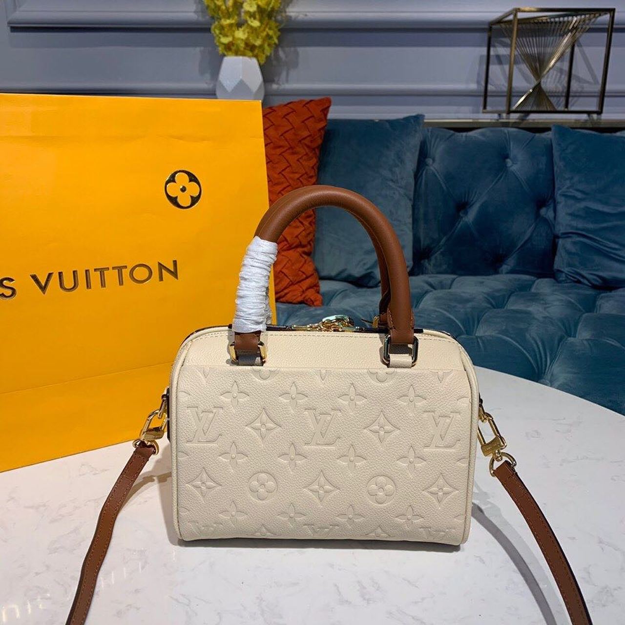 LV Speedy Bandouliere 20 Monogram Empreinte Creme For Women,  Shoulder And Crossbody Bags 7.8in/20cm LV