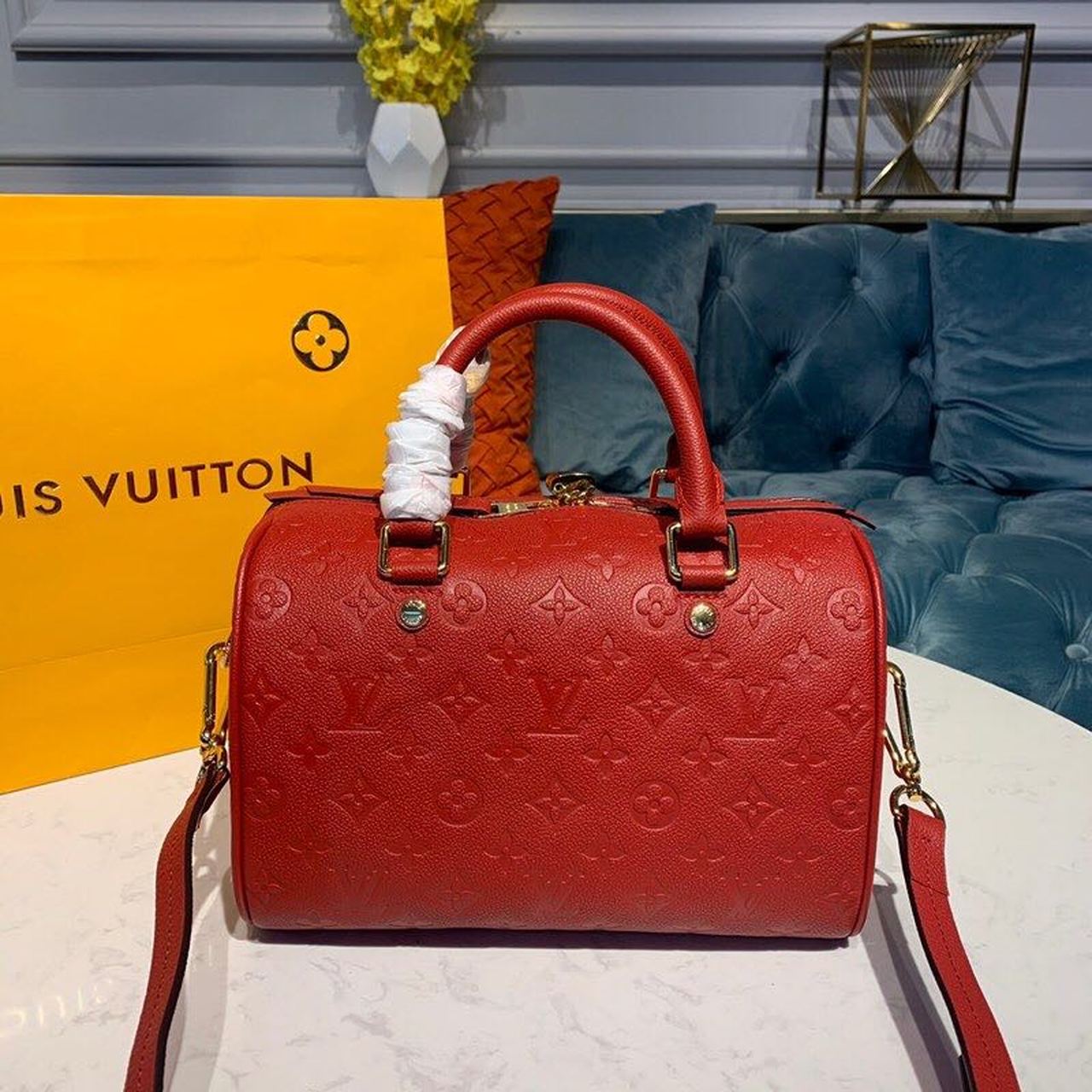 LV Speedy Bandouliere 25 Monogram Empreinte Cherry Red For Women,  Shoulder And Crossbody Bags 9.8in/25cm LV