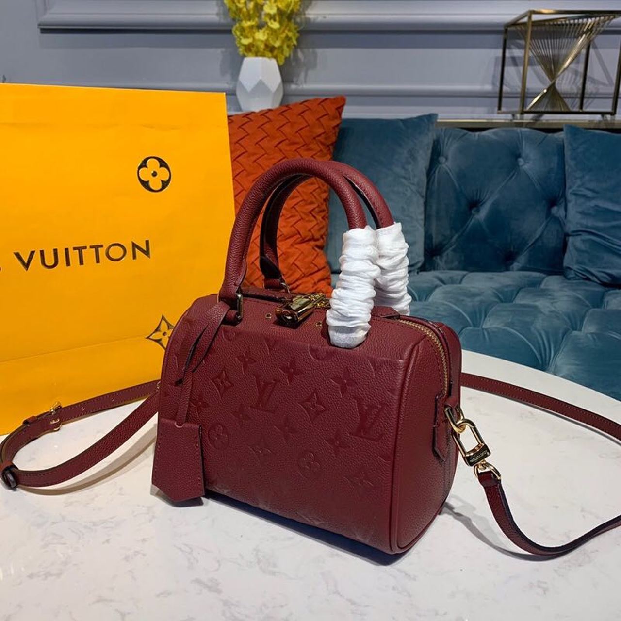 LV Speedy Bandouliere 20 Monogram Empreinte Burgundy For Women,  Shoulder And Crossbody Bags 7.8in/20cm LV