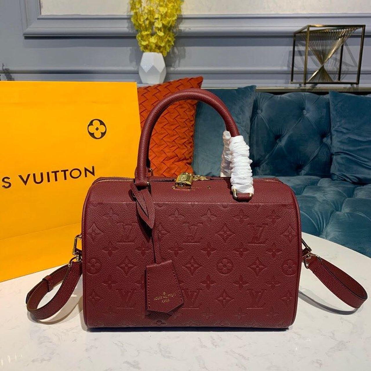 LV Speedy Bandouliere 25 Monogram Empreinte Burgundy For Women,  Shoulder And Crossbody Bags 9.8in/25cm LV