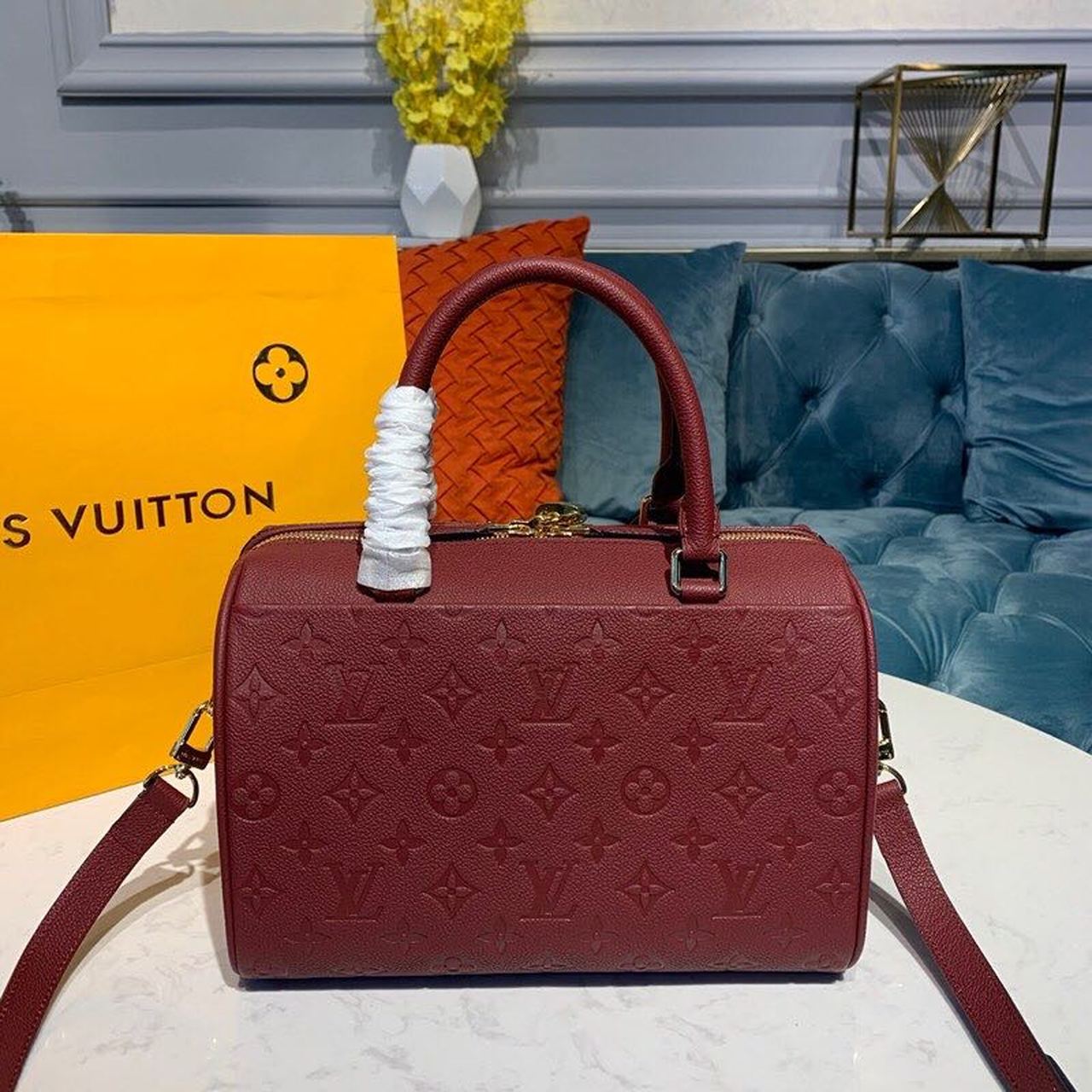 LV Speedy Bandouliere 25 Monogram Empreinte Burgundy For Women,  Shoulder And Crossbody Bags 9.8in/25cm LV