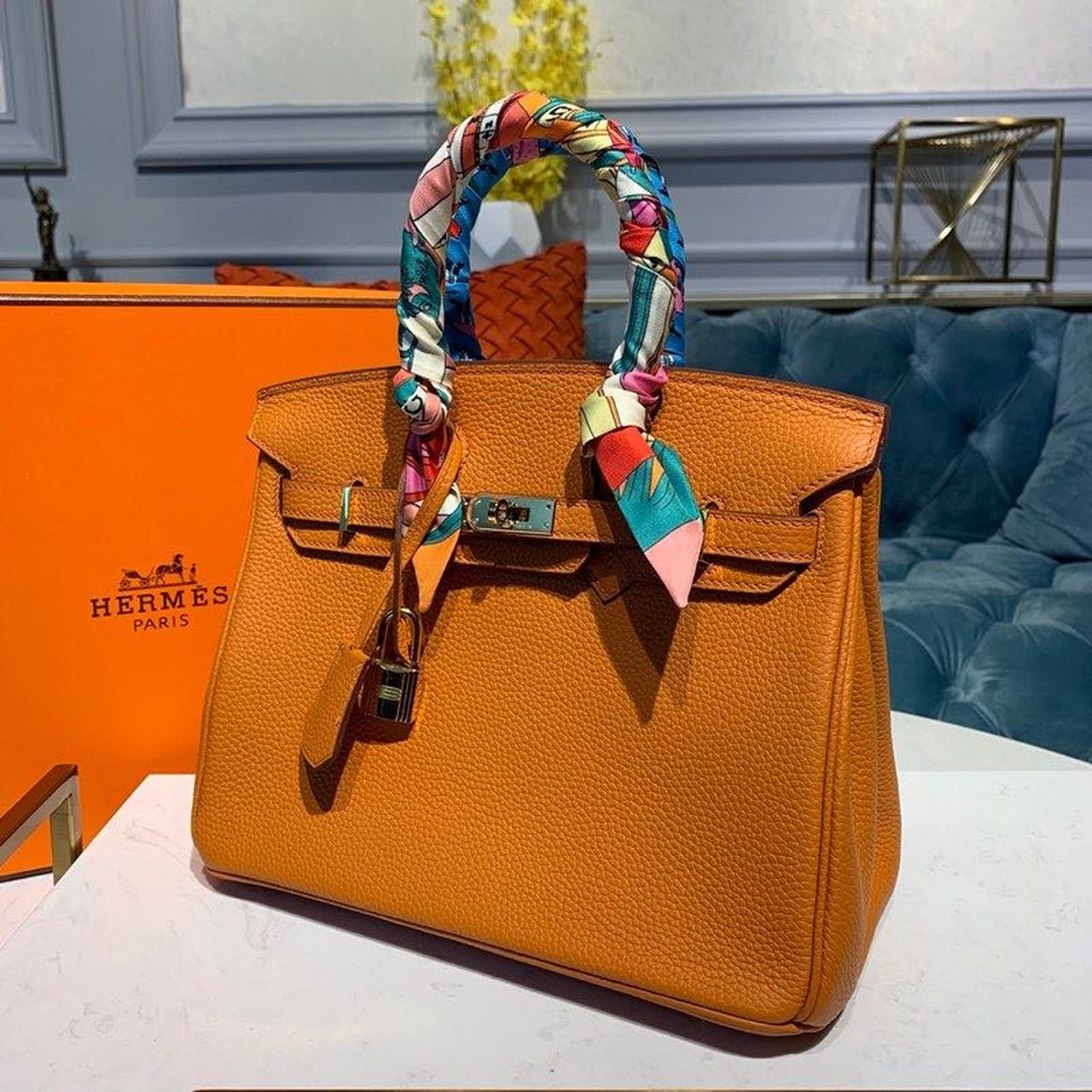 HM Birkin Orange Semi Handstitched With Gold Toned Hardware For Women 30cm/11.8in