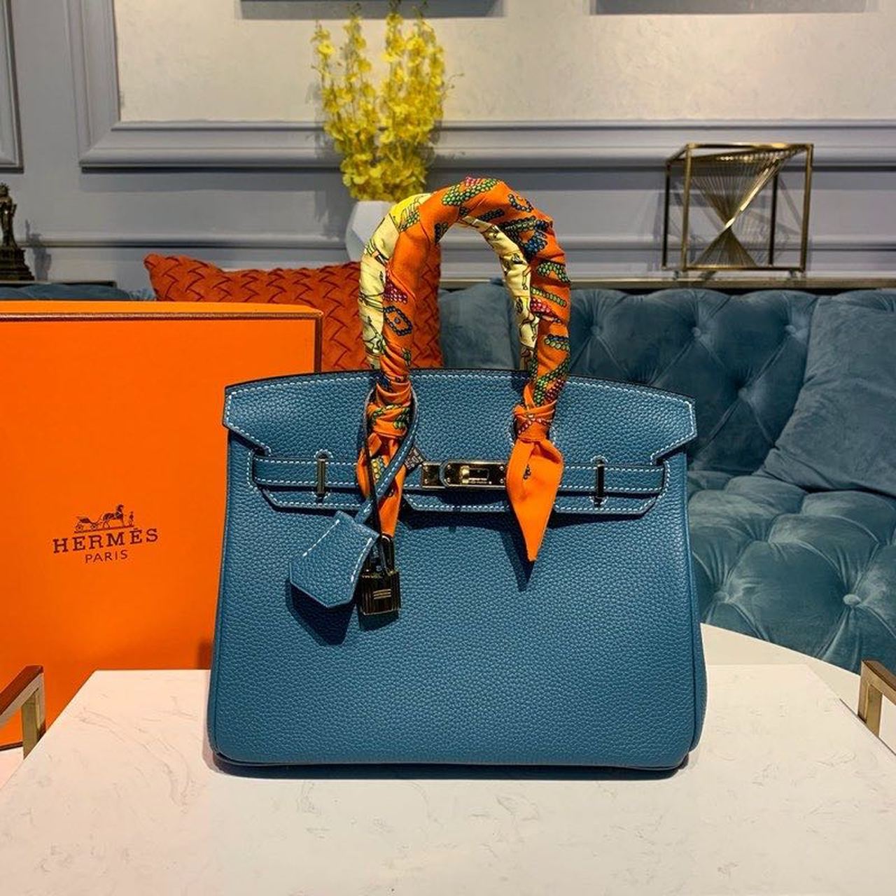 HM Birkin Blue Semi Handstitched With Gold Toned Hardware For Women 30cm/11.8in