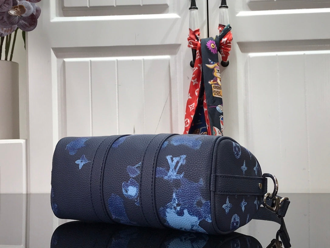 LV Keepall XS Monogram Watercolor Blue Canvas By Virgil Abloh For Men, Bags, Shoulder And Crossbody Bags 8.3in/21cm LV M57844