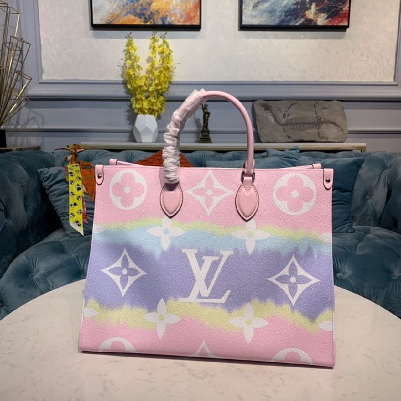 LV Escale OnTheGo GM Tote Bag Monogram Canvas Pastel Pink For Women,  Shoulder Bags 16.1in/41cm LV M45119