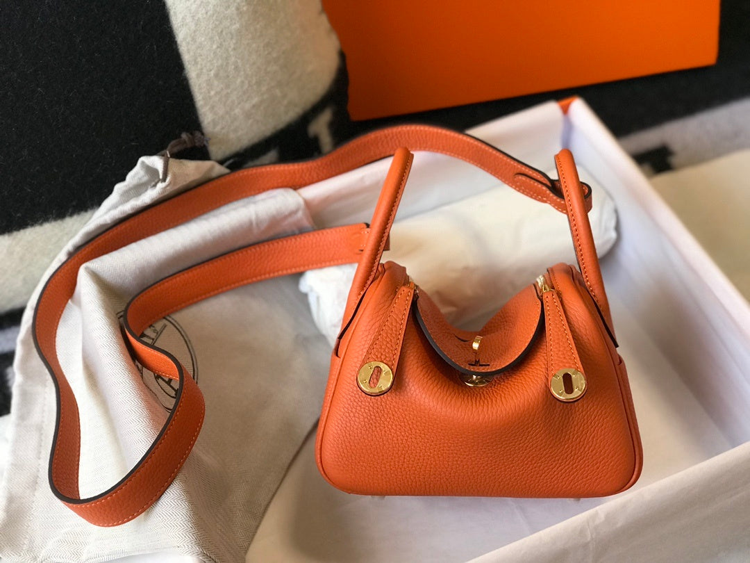 HM Lindy Mini Clemence Bag Orange For Women, Women’s Handbags, Shoulder And Crossbody Bags 7.5in/19cm