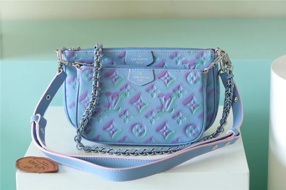 LV Multi Pochette Accessoires Monogram Empreinte Blue For Women, Women’s Handbags 9.4in/24cm LV 