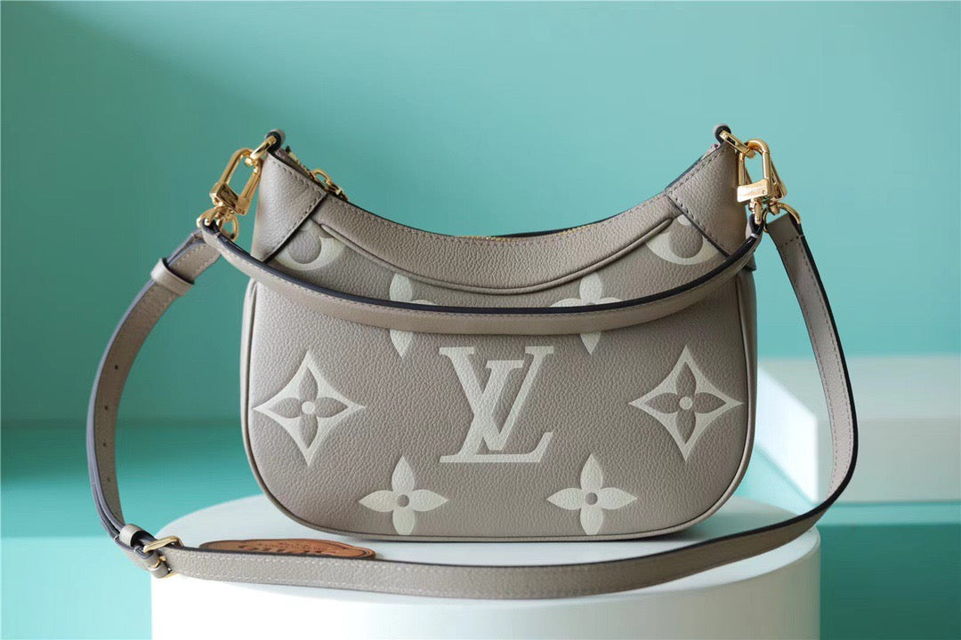 LV Bagatelle Monogram Empreinte Tourterelle Gray / Creme Beige For Women,  Shoulder And Crossbody Bags 22cm/8.7in LV M46112