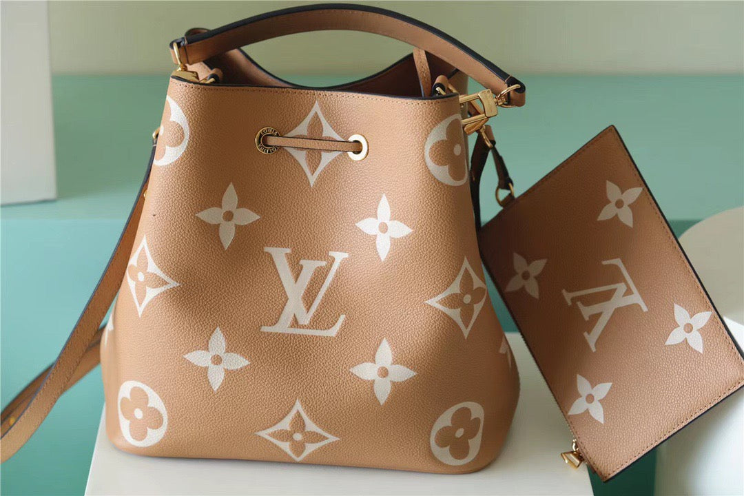 LV NeoNoe MM Monogram Empreinte Arizona Beige / Cream For Women, Women’s Handbags 10.2in/26cm LV M45808