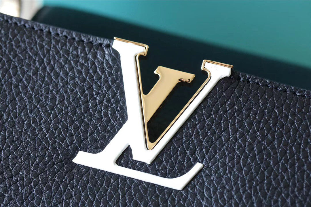 LV Capucines MM Taurillon Black/ Blue For Women, Women’s Bags, Shoulder And Crossbody Bags 12.4in/31.5cm LV 