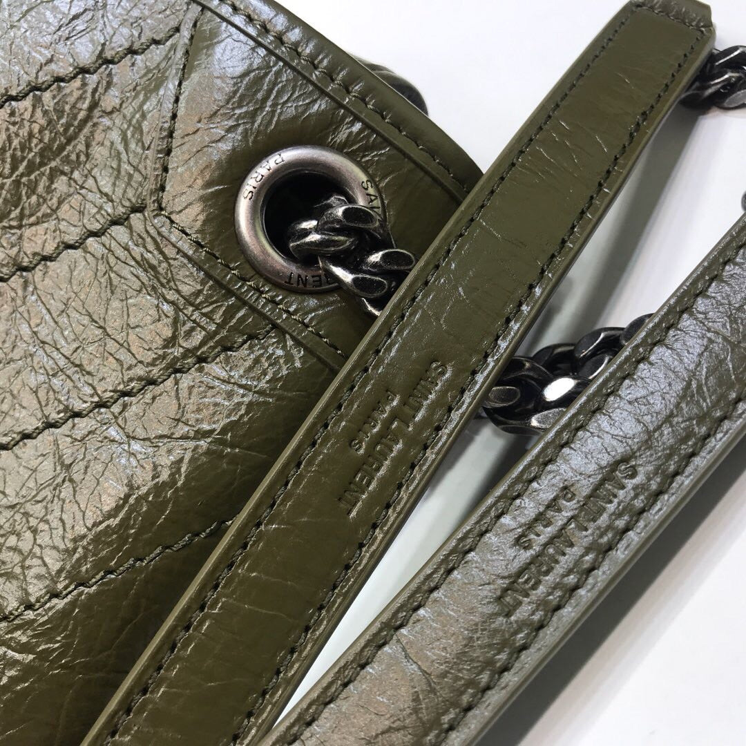 YSSL Niki Medium Chain Bag In Crinkled Vintage Green For Women 11in/28cm YSL 6331581YG041229