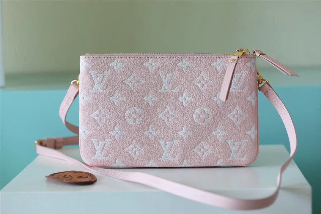 LV Double Zip Pochette Monogram Empreinte Candy Pink For Women,  Shoulder And Crossbody Bags 20cm/7.9in LV M81429