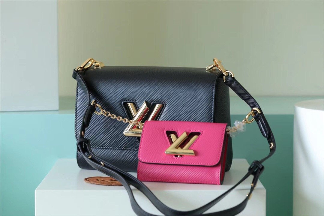 LV Twist MM Bag, Shoulder and Cross Body Bags For Women Black / Fuchsia 9.1in/23cm LV M59885