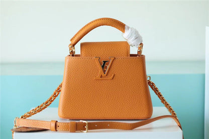 LV Capucines Mini Taurillon Jaune Sunbeam For Women,  Shoulder And Crossbody Bags 21cm/8.3in LV