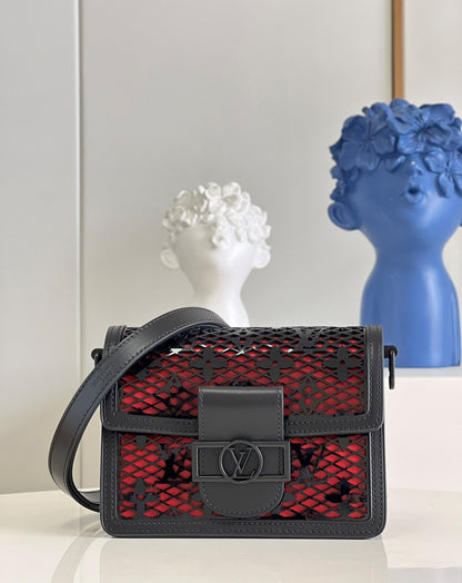 LV Limited Mini Dauphine Bags By Nicolas Ghesquière With Monogram Lace Black For Women 20cm LV M20595