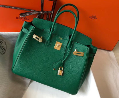 HM Birkin Green For Women Gold-Toned Hardware 11in/30cm