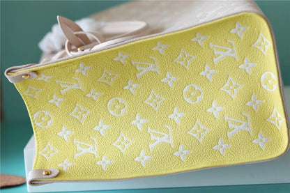 LV Onthego MM Monogram Empreinte Beige/ Pink/ Yellow For Women,  Shoulder And Crossbody Bags 35cm/13.8in LV M46128