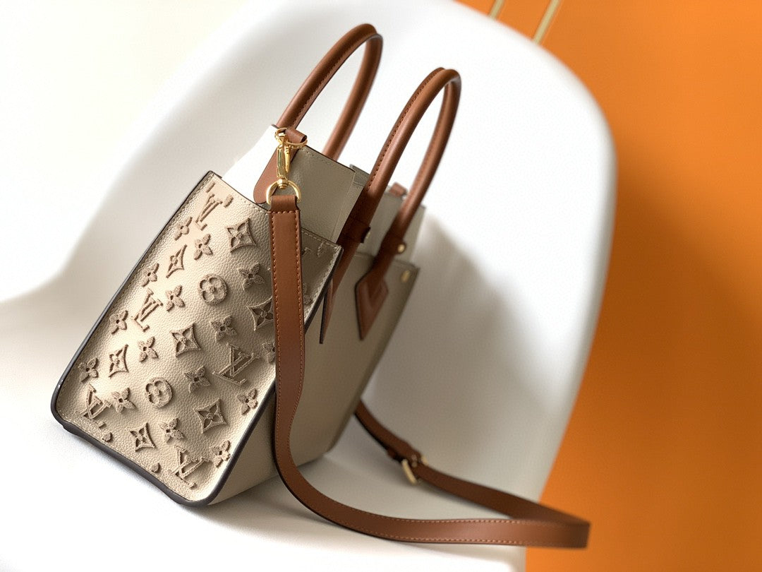 LV On My Side MM Tote Bag Monogram Tufting On Nappa Softy For Women,  Shoulder Bags 12in/31cm Galet Grey LV M53825